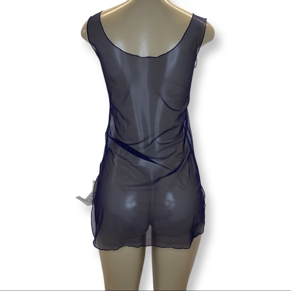 Zuliana Size Small Blue Mesh Sleeveless Dress With Side Slits. Made in USA New - Picture 2 of 4